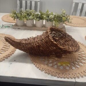 Woven Wicker Cornucopia Brown Basket